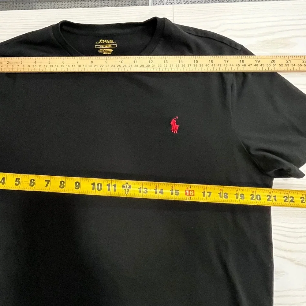 Polo Ralph Lauren Black T-Shirt Men Large Short Sleeve Red Pony Logo Crew Neck